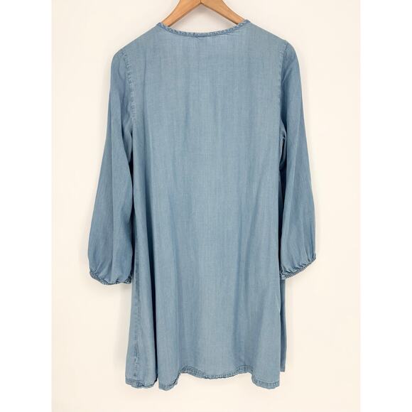 Old Navy Chambray Pleated V-Neck Button Front Swing Dress Size M - Picture 4 of 7